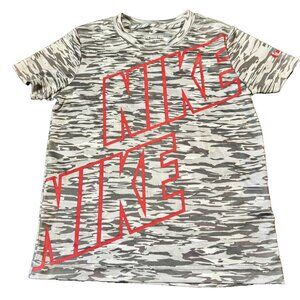 Boys 6 M Nike Dri-FIT Gray White Red Logo Short Sleeve Athletic Cut Tee Shirt